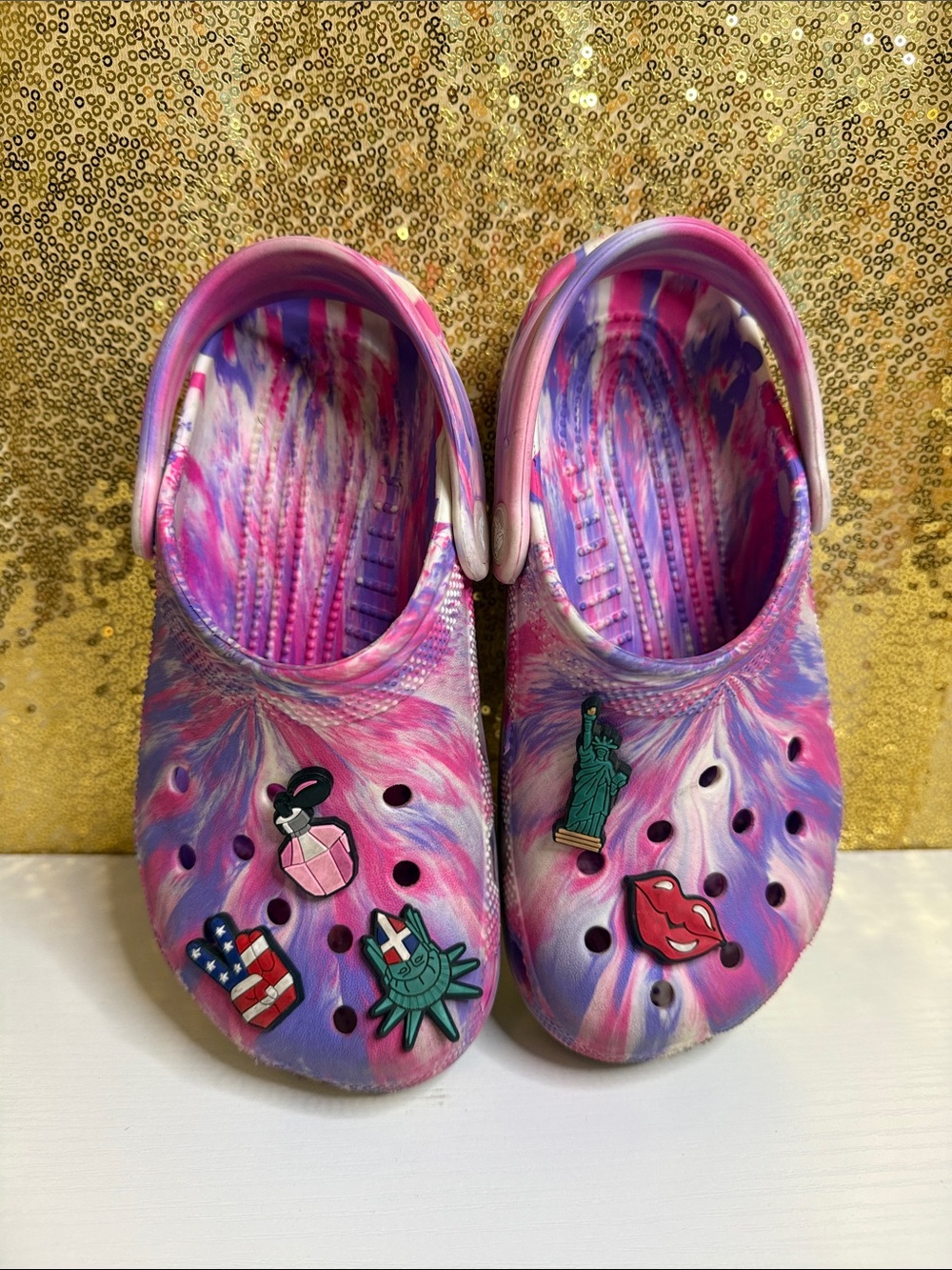 CROCS Kids Marble Pink & Purple Slip-On Clog with Charms